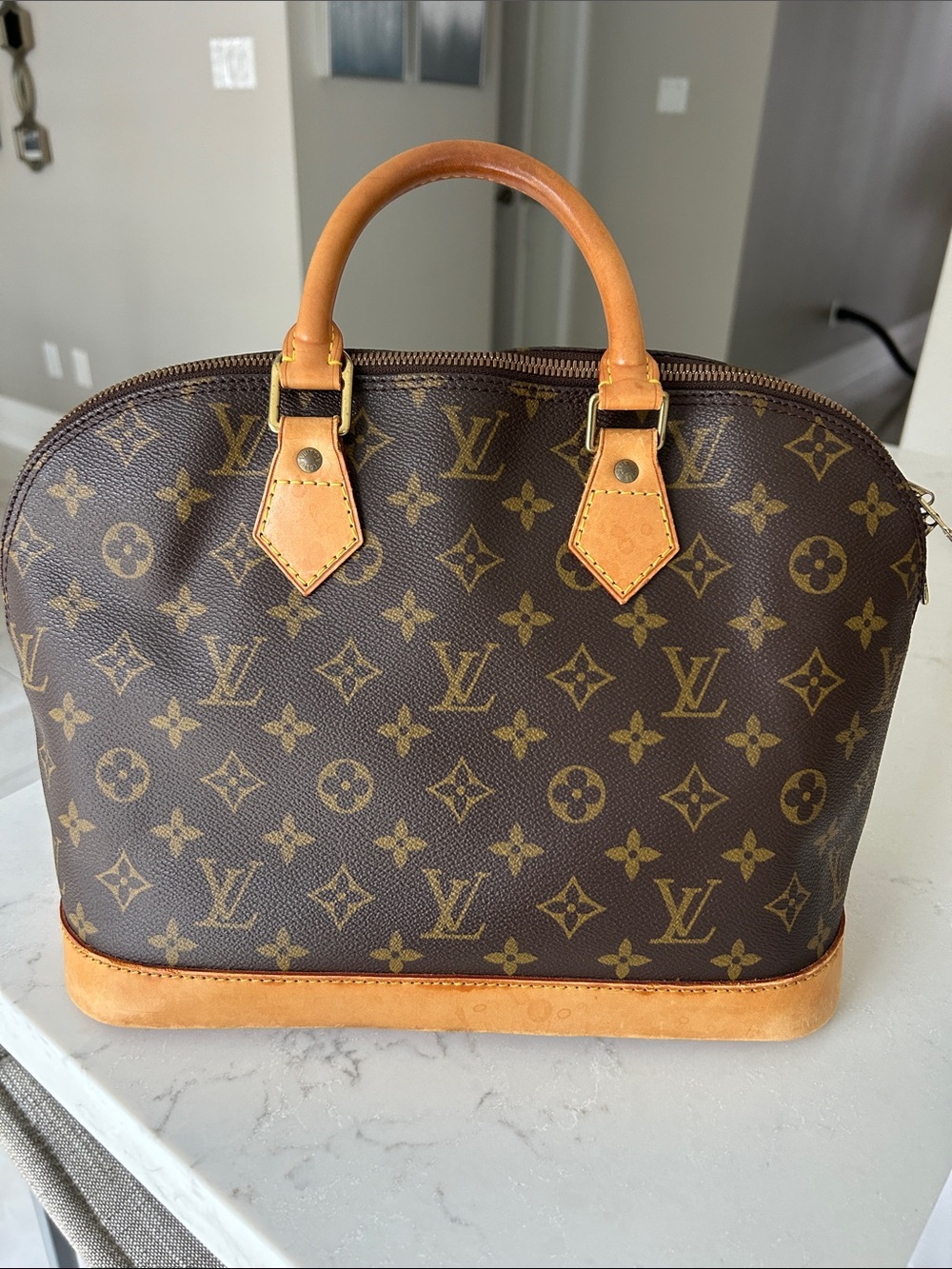 Louis Vuitton Monogram Alma PM Satchel - Brown with Tan Trim